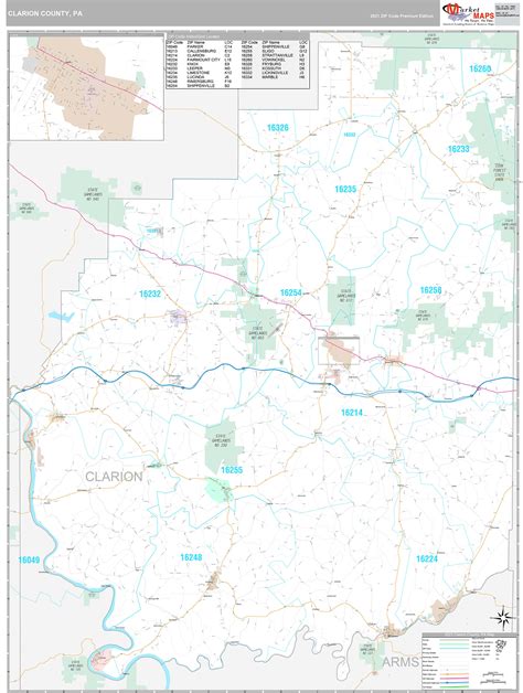 Clarion County, PA Wall Map Premium Style by MarketMAPS - MapSales