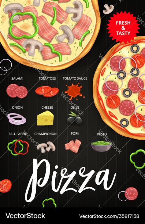 Pizza ingredients italian fast food recipe Vector Image