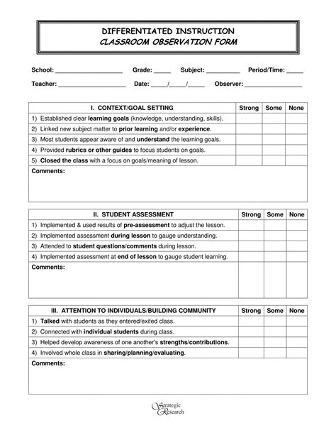 Sample Free 5 Classroom Observation Forms In Pdf Ms Word Excel Student ...