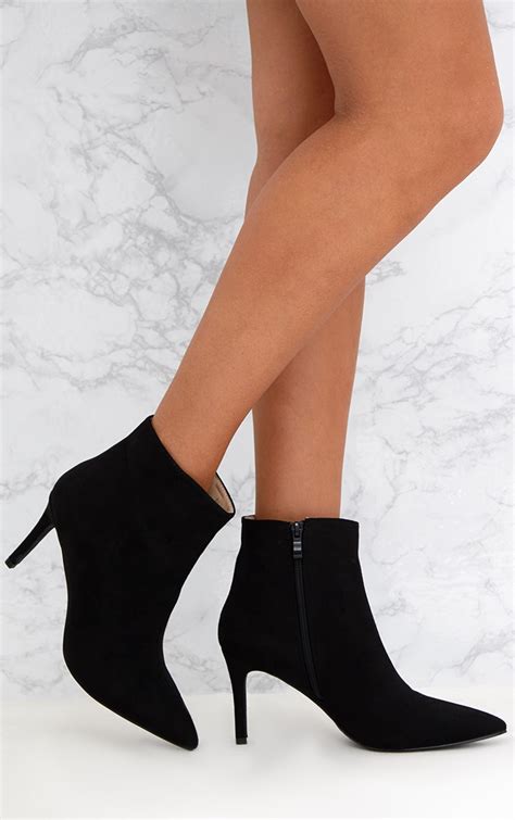 Black Mid Heel Pointed Ankle Boots. Shoes | PrettyLittleThing USA