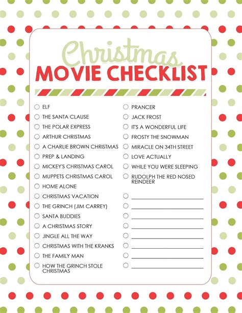 Christmas Movie Checklist Printable