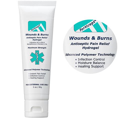 Forticept Wounds & Burns 4% Lidocaine Gel Maximum Strength Pain Relief ...