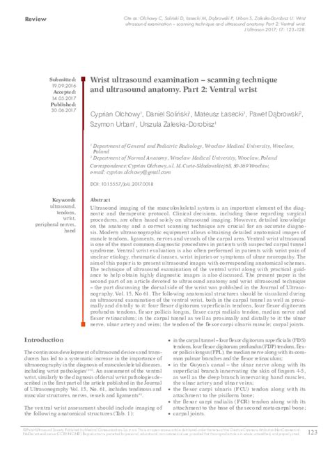 (PDF) Wrist ultrasound examination – scanning technique and ultrasound anatomy. Part 2: Ventral ...