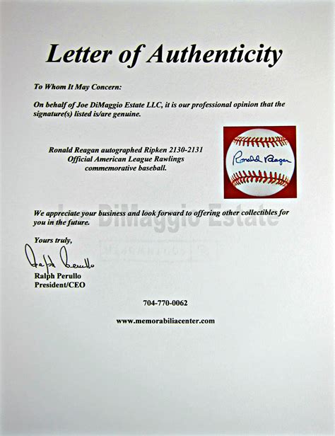 ronald-reagan-signed-baseball-loa - Memorabilia Center