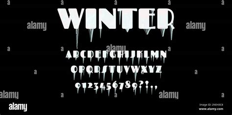 Icicle font with capital letters and numbers, frozen winter alphabet ...