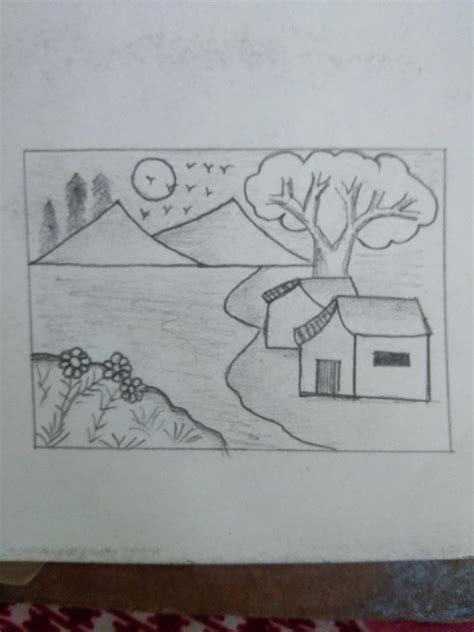 Pencil Drawing Of Village Scene For Kids