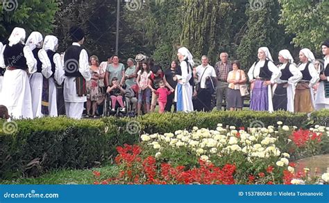 Serbian Folklore Dancing Around the Fountain in Beautiful Medical Spa Wellness Center Banja ...