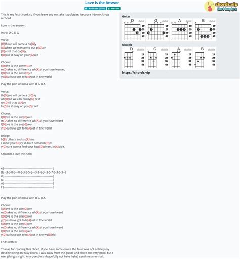 Chord: Love Is the Answer - Weezer - tab, song lyric, sheet, guitar, ukulele | chords.vip