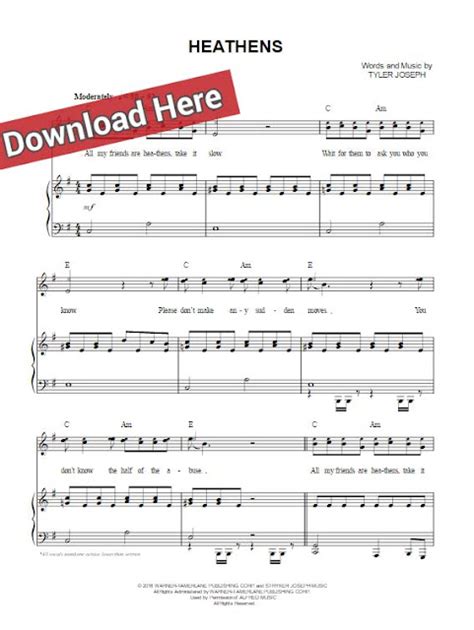 Free Score: Twenty One Pilots Heathens Sheet Music, Chords, Piano Notes