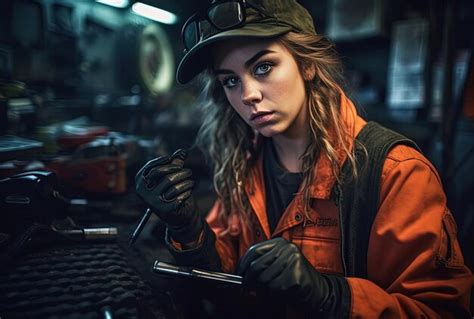 Premium AI Image | young female mechanic checking mechanics tools ...