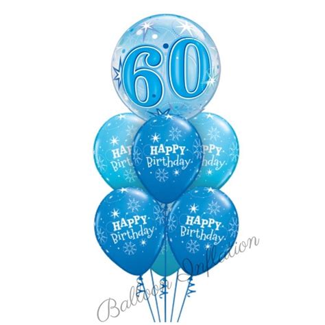 60th Birthday Blue Starburst Bubble Balloon Bouquet