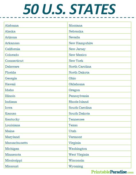 Free 50 States Printable