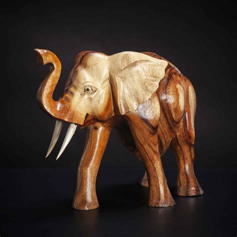 Standing Wooden Elephant Sculpture - Decora Loft