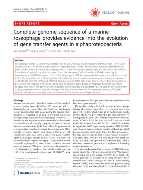 Full article: Complete genome sequence of a marine roseophage provides evidence into the ...