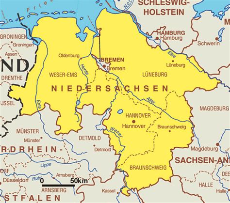 Niedersachsen Map Federal States of Germany | Map of Germany