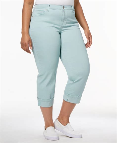 Style & Co. Denim Plus Size Cuffed Capri Jeans in Green - Lyst