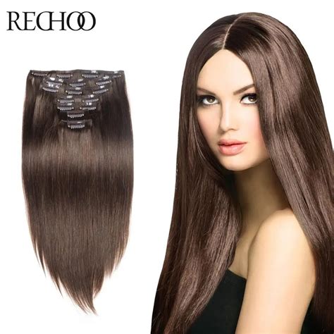 Remy 16 26 Inch Clip In Hair Extensions Dark Brown 20 Remy Remi Human ...