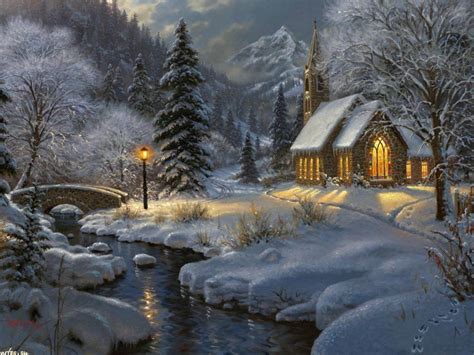 http://gallery.ru/?panel=list Thomas Kinkade | Winter landscape, Winter ...