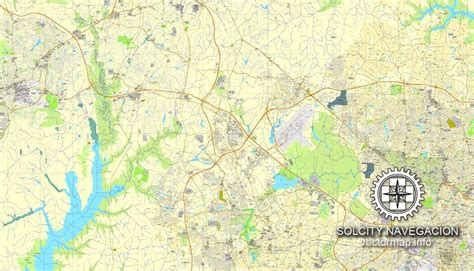 Raleigh Chapel Hill Durham North Carolina Printable Map US Editable Vector City Plan Adobe ...