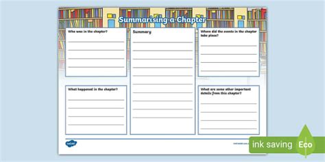 Chapter Summary Worksheet | Reading Comprehension Strategies