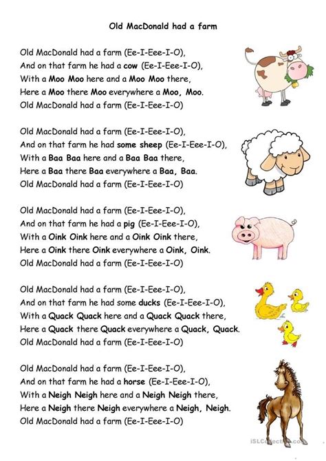 Old MacDonald had a farm | Nursery rhymes lyrics, Farm songs, Preschool ...