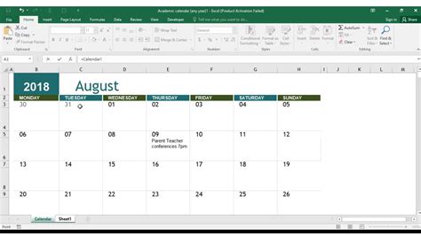 Easy Way to Create Calendar Using EXCEL 2016 - YouTube