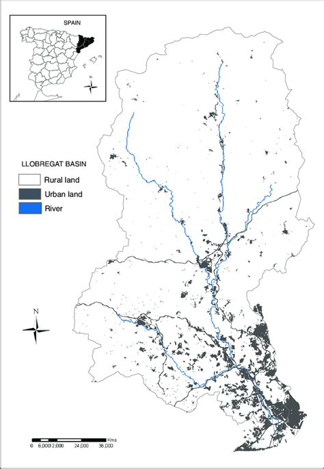 Map of the Llobregat catchment in northeast of Spain, with Llobregat ...