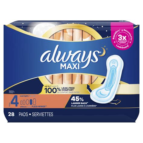 Always Maxi Pads Sizes Chart