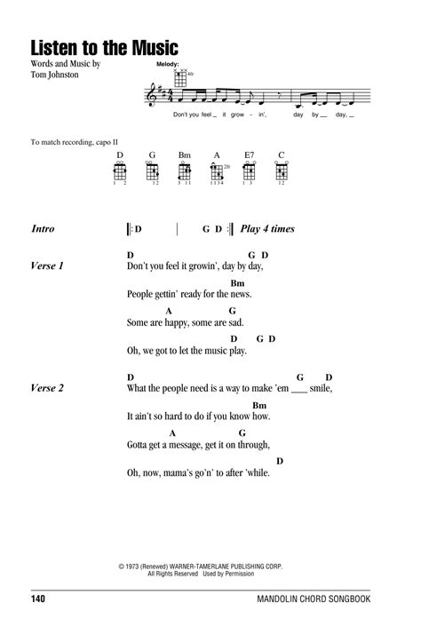 Listen To The Music by The Doobie Brothers - Mandolin Chords/Lyrics - Guitar Instructor