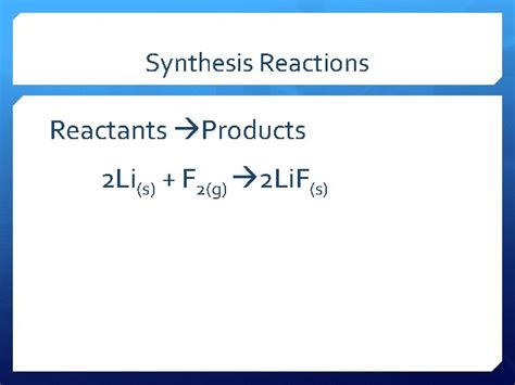 Types of Chemical Reactions Synthesis Reactions Reactants Products