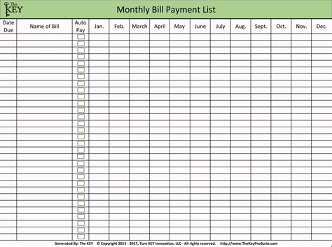 Monthly Bills List Printable | Calendar Template Printable