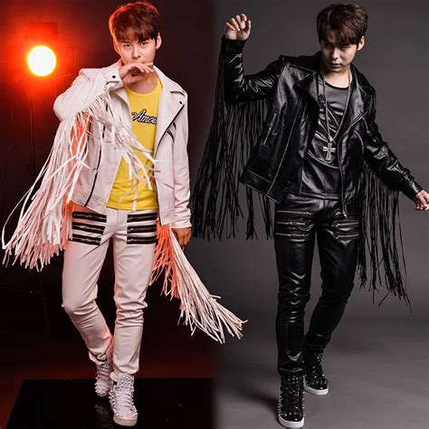 Nightclub bar male singer drums club DJ performance clothing set Personality Tassel handsome ...