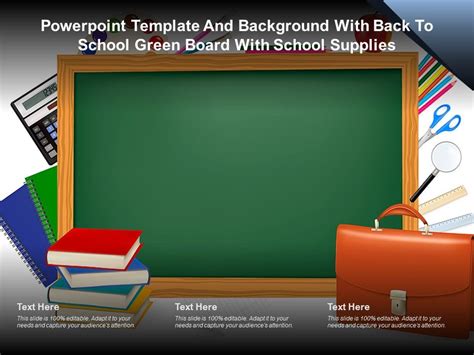 Powerpoint Template And Background With Back To School Green Board With School Supplies ...