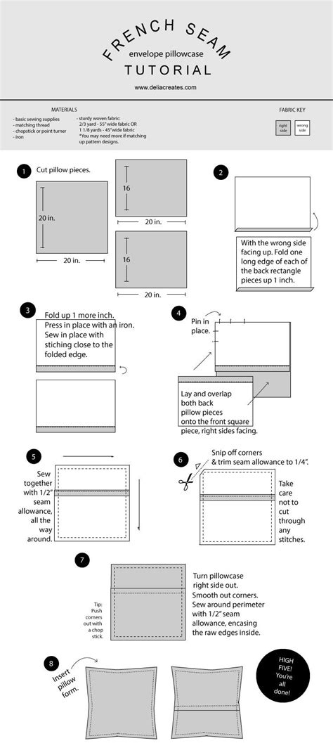 French Seam Envelope Pillowcase Tutorial // www.deliacreates.com Sewing 101, Sewing Hacks ...