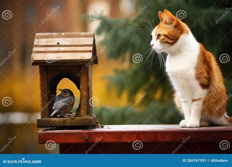 Cat Sneaking Up on a Bird by a Bird Feeder Stock Image - Image of sneaking, hunting: 286767391