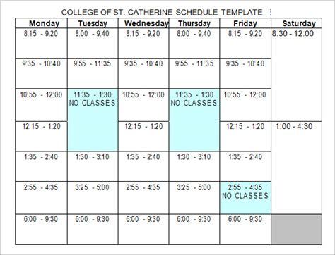 6+ Sample College Schedule Templates | Sample Templates