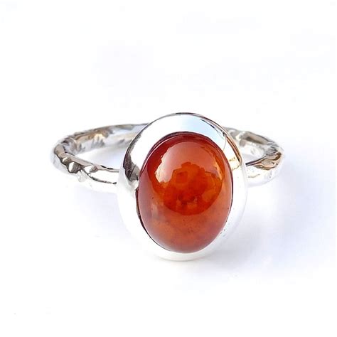 Natural Hessonite Garnet Ring Sterling Silver Hammered Band - Etsy