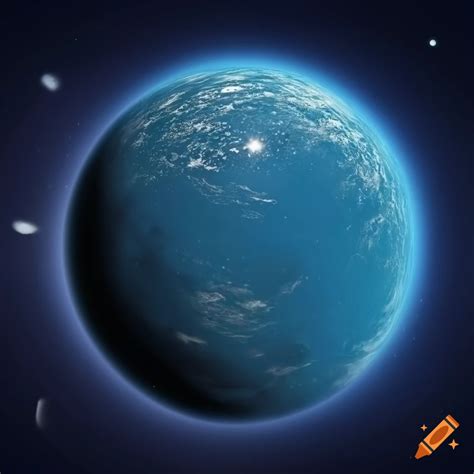 Starry background with a blue ocean planet