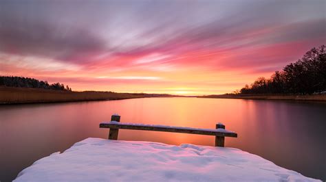 Red Sky Morning Winter Snow Bench 5k Wallpaper,HD Nature Wallpapers,4k Wallpapers,Images ...