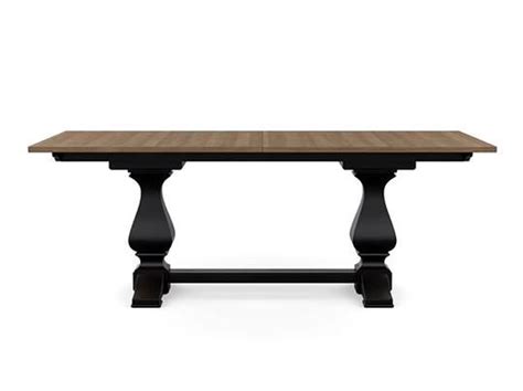 The Calabasas dining table has dramatic, curvy pedestal legs. The subtle planked wood top ...