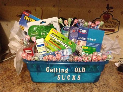 Gag gift I made for my father n laws 50th birthday! Get a basket, buy ...