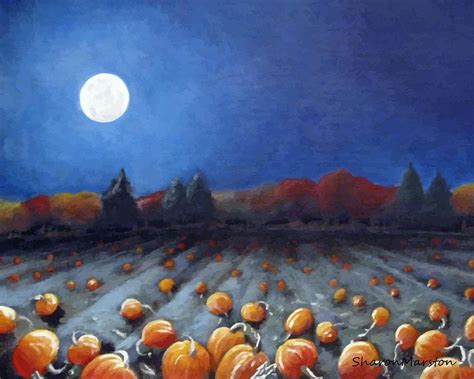 Frosty Harvest Moon Painting by Sharon Marcella Marston