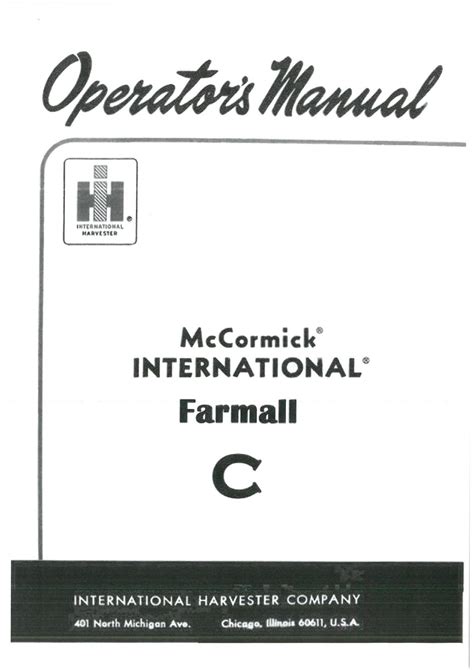 McCormick International Tractor Farmall C Operators Manual