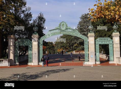 Sather Gate of UC Berkeley. Students and visitors at UC Berkeley Sather ...