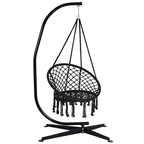 Costway Hanging Hammock Stand W/Cotton Macrame Swing Chair Black - Walmart.com