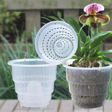 Clear Orchid Pots Set w/Holes, Transparent Flower Containers, Large Plastic Planters for ...