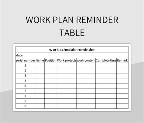 Work Plan Reminder Table Excel Template And Google Sheets File For Free Download - Slidesdocs