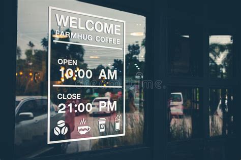 Coffee Shop Sign and Opening and Closing Hours Stock Image - Image of ...