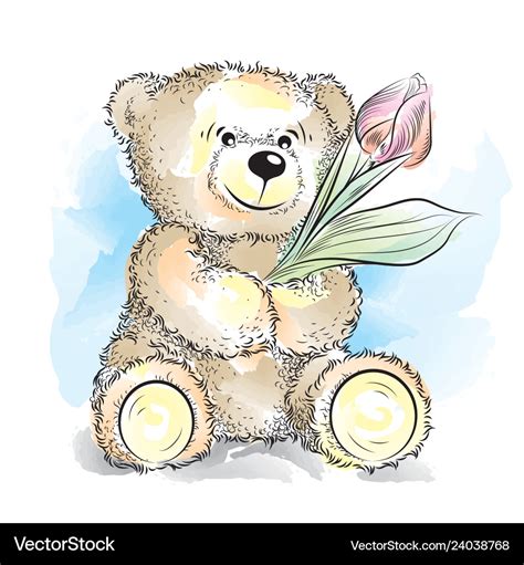 teddy bear holding flowers drawing - savingmotherearth-begneo