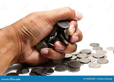 A Hand Holding Many Coins on White Background Isolated Stock Photo - Image of collection, money ...